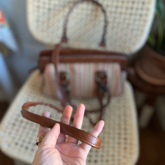 Vintage Woven Satchel Purse Boho Coastal Tote Faux Leather Removable Crossbody - Picture 3 of 13